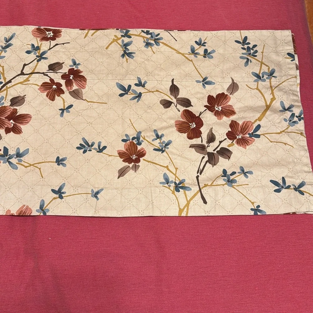 Valance Curtain Tan Floral Blue Burgundy Pattern Long Valance Curtain